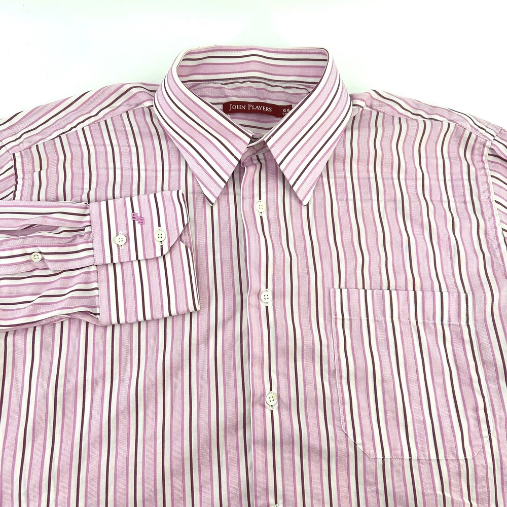 John Players Mens Pink White Striped Button Down Dress Shirt Size Large 44cm